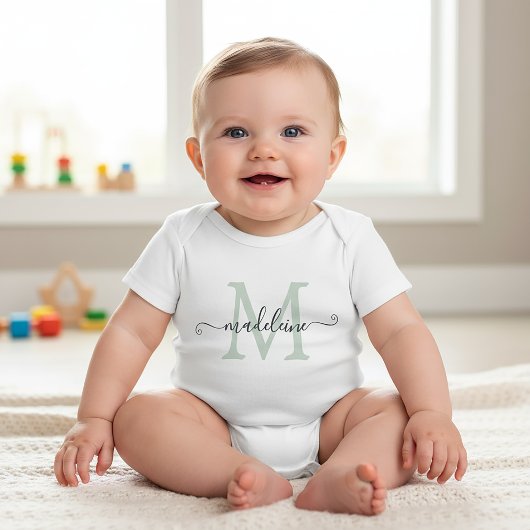 Persoonlijke scriptnaammonogram zachte groene kleu romper
