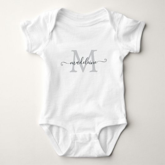 Persoonlijke scriptnaammonogram zilvergrijs romper (Voorkant)