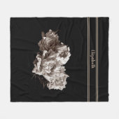 Persoonlijke Sepia Pioenrozen Zwart Middelgrote Ma Fleece Deken (Voorkant (Horizontaal))