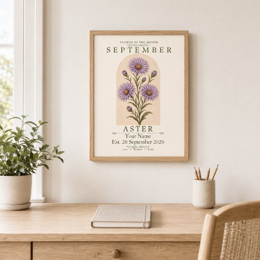 Persoonlijke september aster geboortebloemposter poster