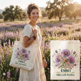 Persoonlijke september geboortebloem Libel Aster Tote Bag