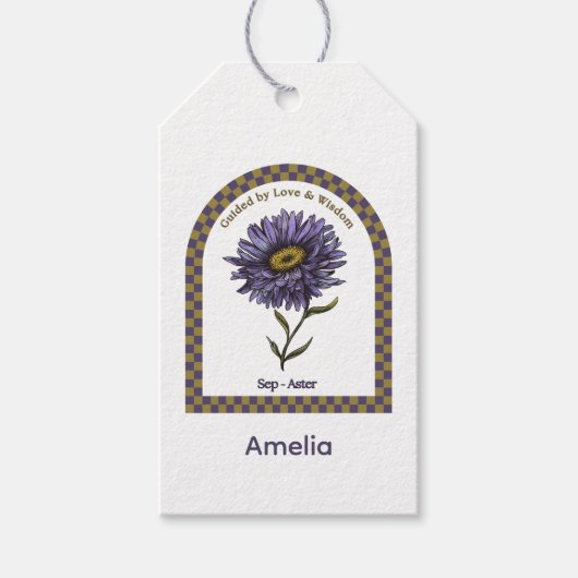 Persoonlijke september geboortemaand bloem cadeaulabel (Voorkant)