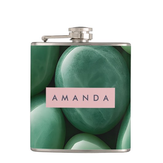 Persoonlijke Serene Groene Jade Steen Heupfles (Voorkant)