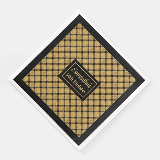 Persoonlijke servetten Zwart Goud Elegant Verjaard (Hoek)