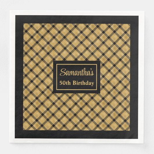 Persoonlijke servetten Zwart Goud Elegant Verjaard (Voorkant)