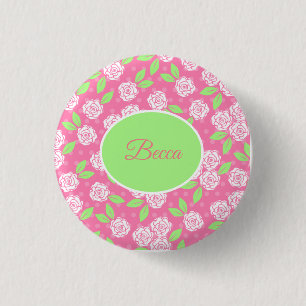 Persoonlijke Shabby Chic Roze Bloem Ronde Button 3,2 Cm