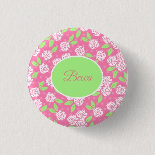 Persoonlijke Shabby Chic Roze Bloem Ronde Button 3,2 Cm (Voorkant)