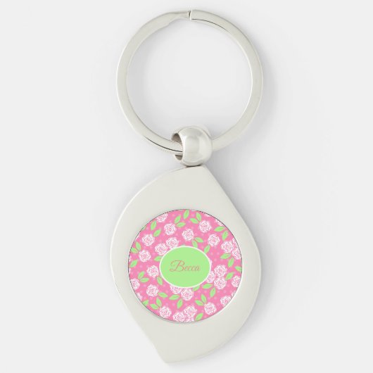 Persoonlijke Shabby Chic Roze Bloem Sleutelhanger (Voorkant)