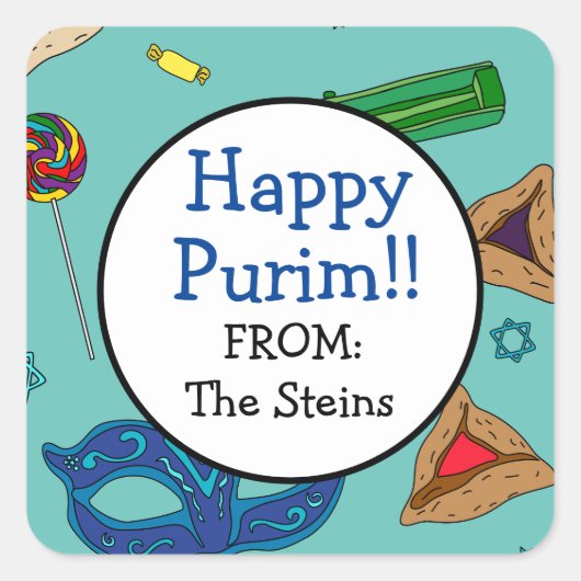 Persoonlijke Shaloch Manot Blauwgroen Square Stick Vierkante Sticker (Voorkant)