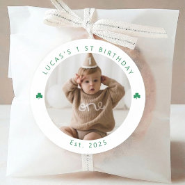 Persoonlijke Shamrock Eerste Verjaardag Foto Stick Ronde Sticker