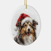 Persoonlijke Sheltie-hond Kerstmis Keramisch Ornament (Rechts)