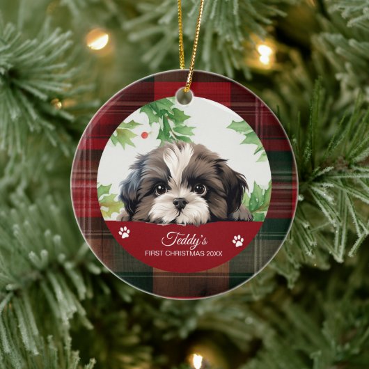 Persoonlijke Shih Tzu Kerstmis Keramisch Ornament (Boom)