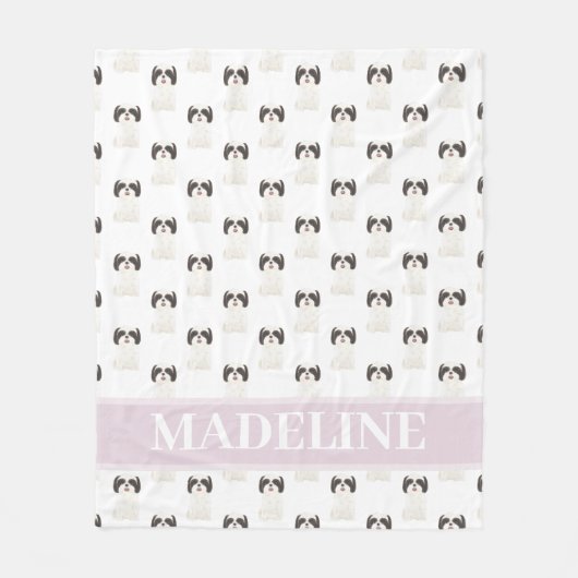 Persoonlijke Shih Tzu (Zwart & Wit) Tan & Wit Fleece Deken (Voorkant)