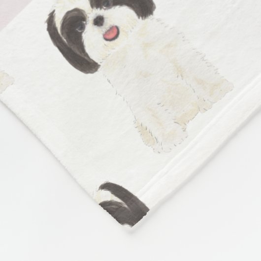 Persoonlijke Shih Tzu (Zwart & Wit) Tan & Wit Fleece Deken (Hoek)