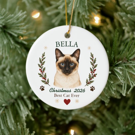 Persoonlijke Siamese Kat Kerstmis Keramisch Ornament (Boom)