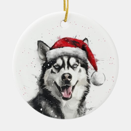 Persoonlijke Siberische Husky Kerst Keramisch Ornament (Voorkant)