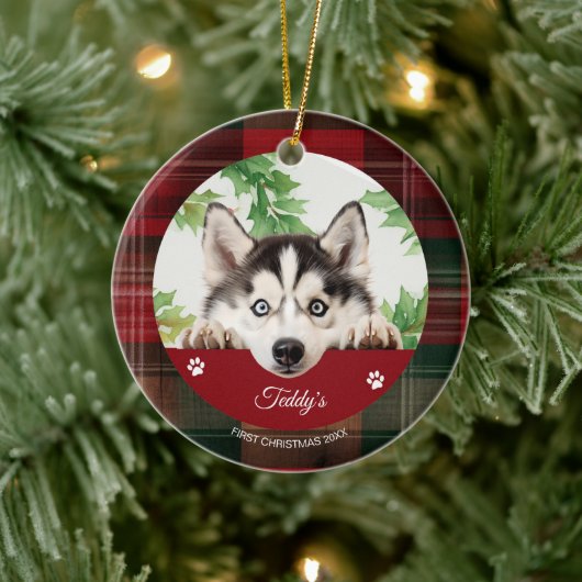 Persoonlijke Siberische Husky Kerstmis Keramisch Ornament (Boom)