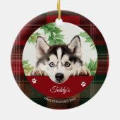 Persoonlijke Siberische Husky Kerstmis Keramisch Ornament (Achterkant)