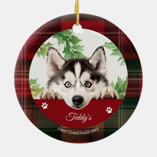 Persoonlijke Siberische Husky Kerstmis Keramisch Ornament (Achterkant)