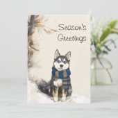 Persoonlijke Siberische Husky met een sjaal Feestdagenkaart (Staand voorkant)