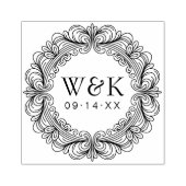 Persoonlijke Sierlijke Krans Trouw Monogram & Datu Rubberstempel (Afrduk)