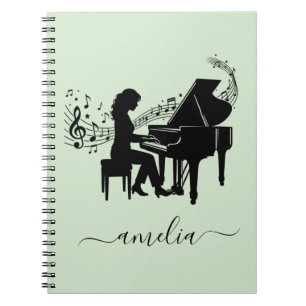 Persoonlijke Silhouet van Pianiste met Muzieknoten Notitieboek