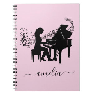 Persoonlijke Silhouet van Pianiste met Muzieknoten Notitieboek