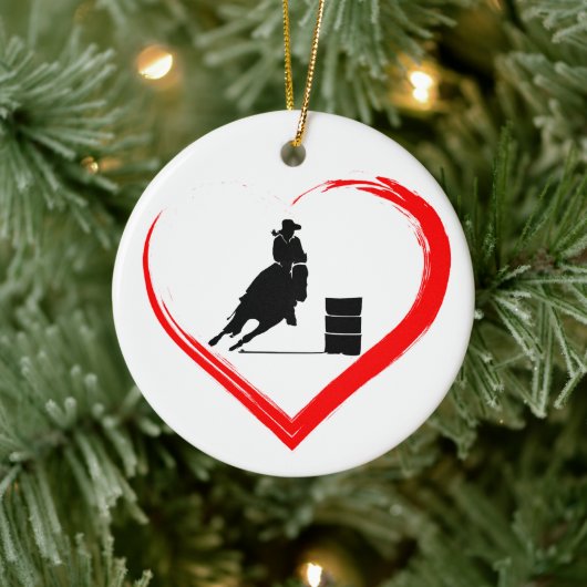 Persoonlijke Silhouette Barrel Racing Horse, Heart Keramisch Ornament (Boom)