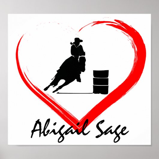 Persoonlijke Silhouette Barrel Racing Horse, Heart Poster (Voorkant)