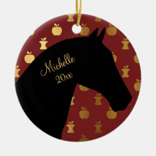 Persoonlijke Silhouette Horse ~ Red, Golden Apple Keramisch Ornament
