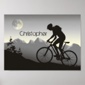 Persoonlijke Silhouette Mountain Biker en Moon Poster (Voorkant)