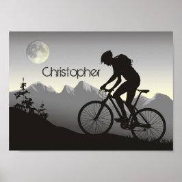 Persoonlijke Silhouette Mountain Biker en Moon Poster
