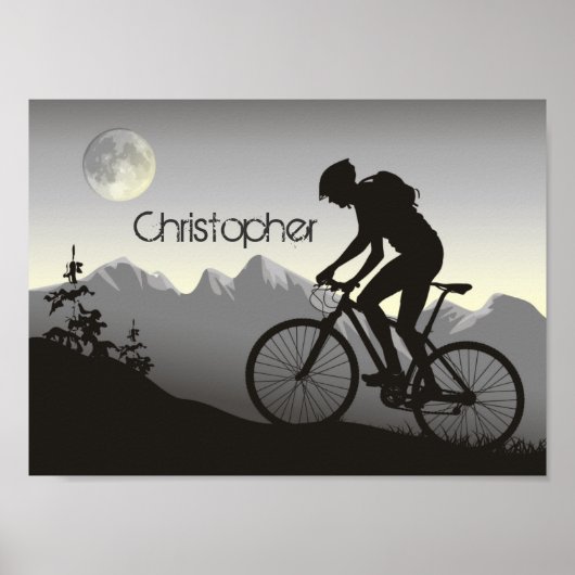 Persoonlijke Silhouette Mountain Biker en Moon Poster (Voorkant)