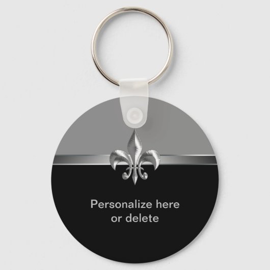 Persoonlijke Silver Black Fleur de Lis Sleutelhanger (Voorkant)