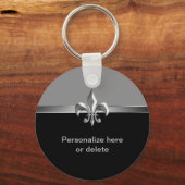 Persoonlijke Silver Black Fleur de Lis Sleutelhanger (Voorkant)