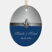 Persoonlijke Silver Blue Fleur de Lis Keramisch Ornament (Rechts)