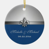 Persoonlijke Silver Blue Fleur de Lis Keramisch Ornament (Voorkant)