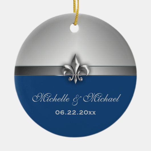 Persoonlijke Silver Blue Fleur de Lis Keramisch Ornament (Voorkant)
