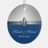 Persoonlijke Silver Blue Fleur de Lis Keramisch Ornament (Links)