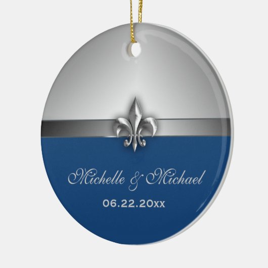 Persoonlijke Silver Blue Fleur de Lis Keramisch Ornament (Links)