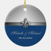 Persoonlijke Silver Blue Fleur de Lis Keramisch Ornament (Achterkant)