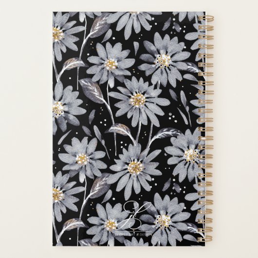 Persoonlijke Silver Daisies op zwart Planner (Achterkant)