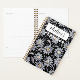 Persoonlijke Silver Daisies op zwart Planner
