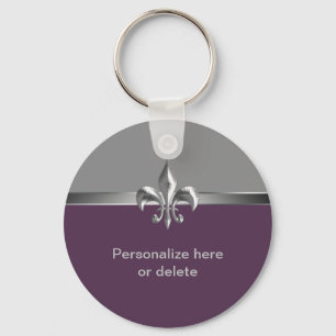 Persoonlijke Silver Eggplant Fleur de Lis Sleutelhanger