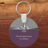 Persoonlijke Silver Eggplant Fleur de Lis Sleutelhanger (Voorkant)