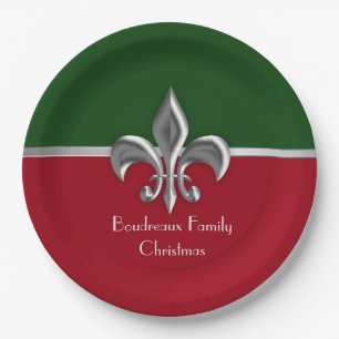 Persoonlijke Silver Fleur de Lis Kerstmis Papieren Bordje