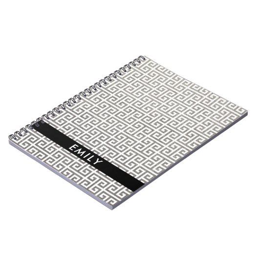 Persoonlijke Silver Foil en White Greek Key Notitieboek (Linkerzijde)