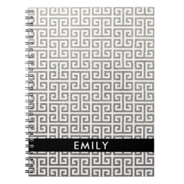 Persoonlijke Silver Foil en White Greek Key Notitieboek