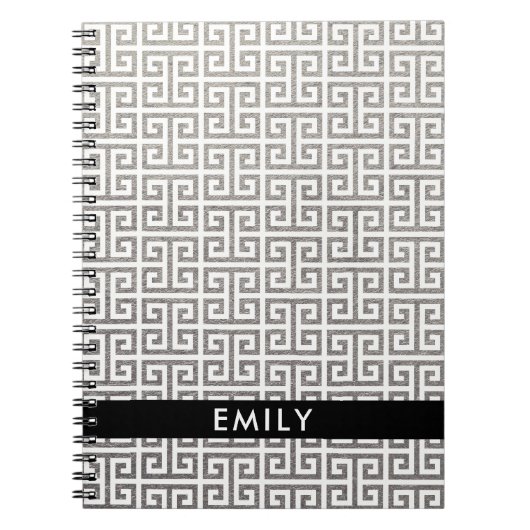 Persoonlijke Silver Foil en White Greek Key Notitieboek (Voorkant)