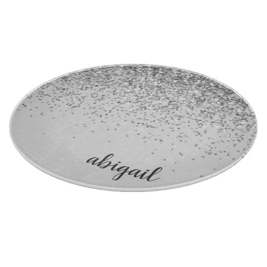 Persoonlijke Silver Glitter Modern Monogram Naam Snijplank (Hoek)